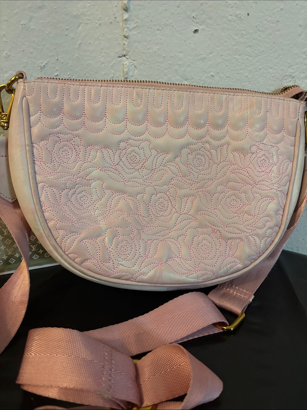 Sharif Marbleized Quilted Leather Rose Crossbody